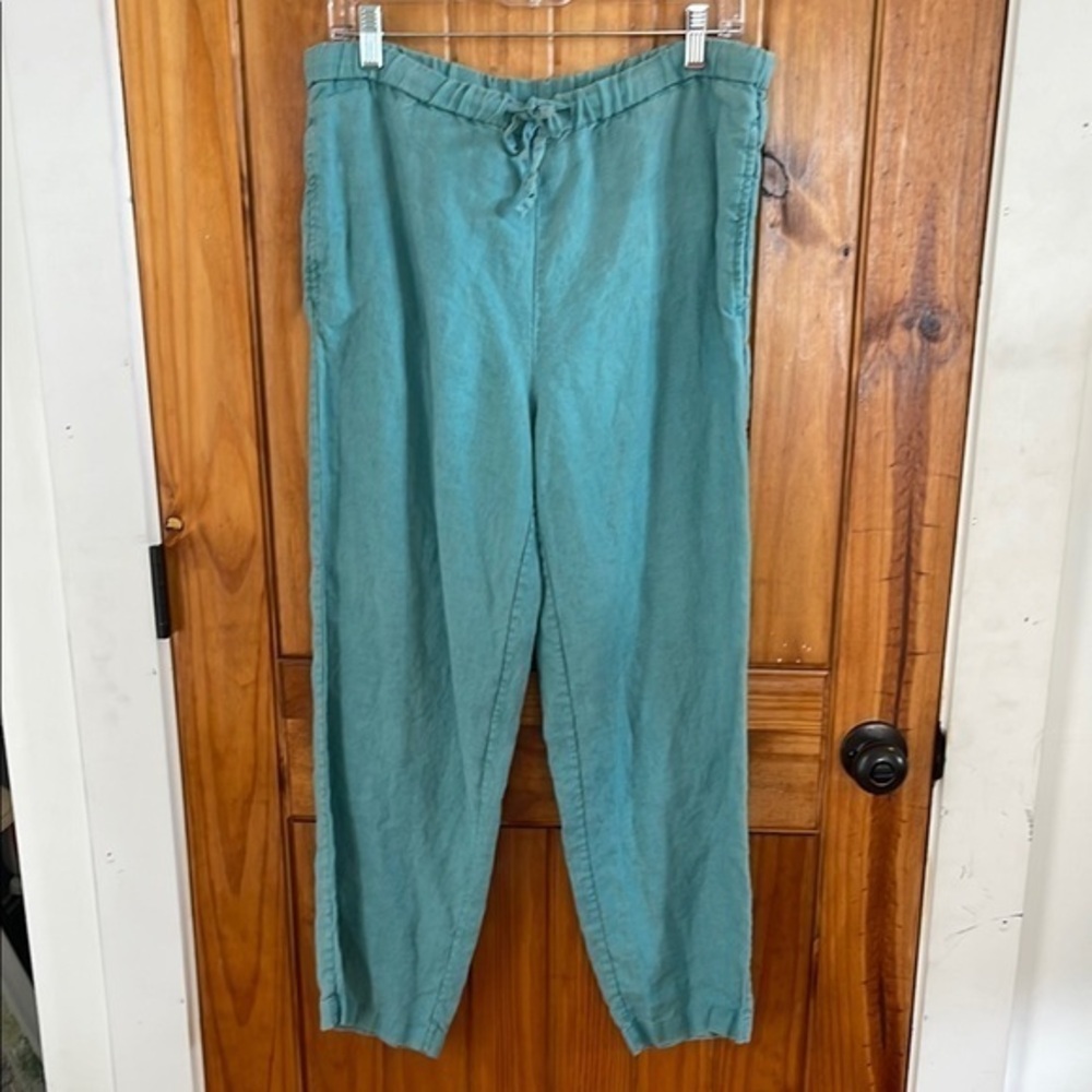 Orvis Linen Cropped Pant Small 6-8 Aqua Blue Turquoise Drawstring Waist Pull on